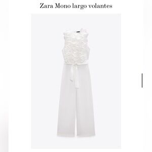 Zara White Ruffled Sleeveless Jumpsuit